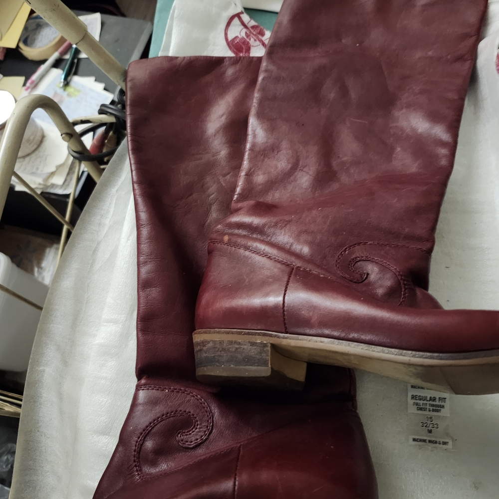 Macy's Burgundy Leather Heeled Boots